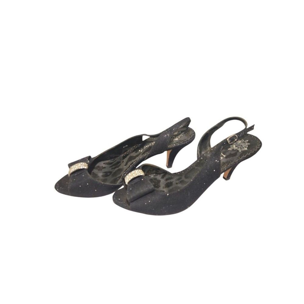 Women's J. Renee Pewter Rhinestone Bow Slingback 2.5" Heels Size 8.5 Shoes